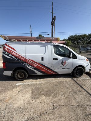 All American Electric service van lettered for 24/7 emergency service, residential and commercial