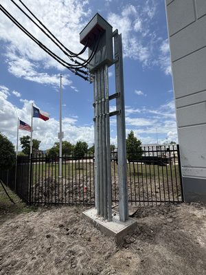 Finished galvanized service riser with meter and CT cabinet and four conduits